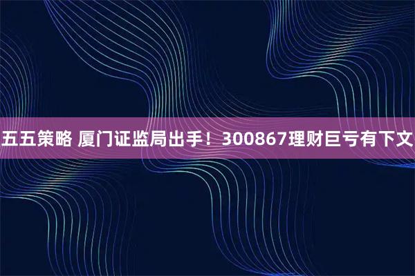五五策略 厦门证监局出手!300867理财巨亏有下文