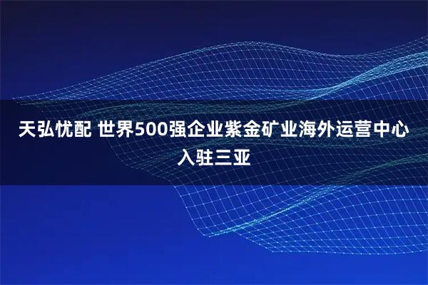 天弘忧配 世界500强企业紫金矿业海外运营中心入驻三亚